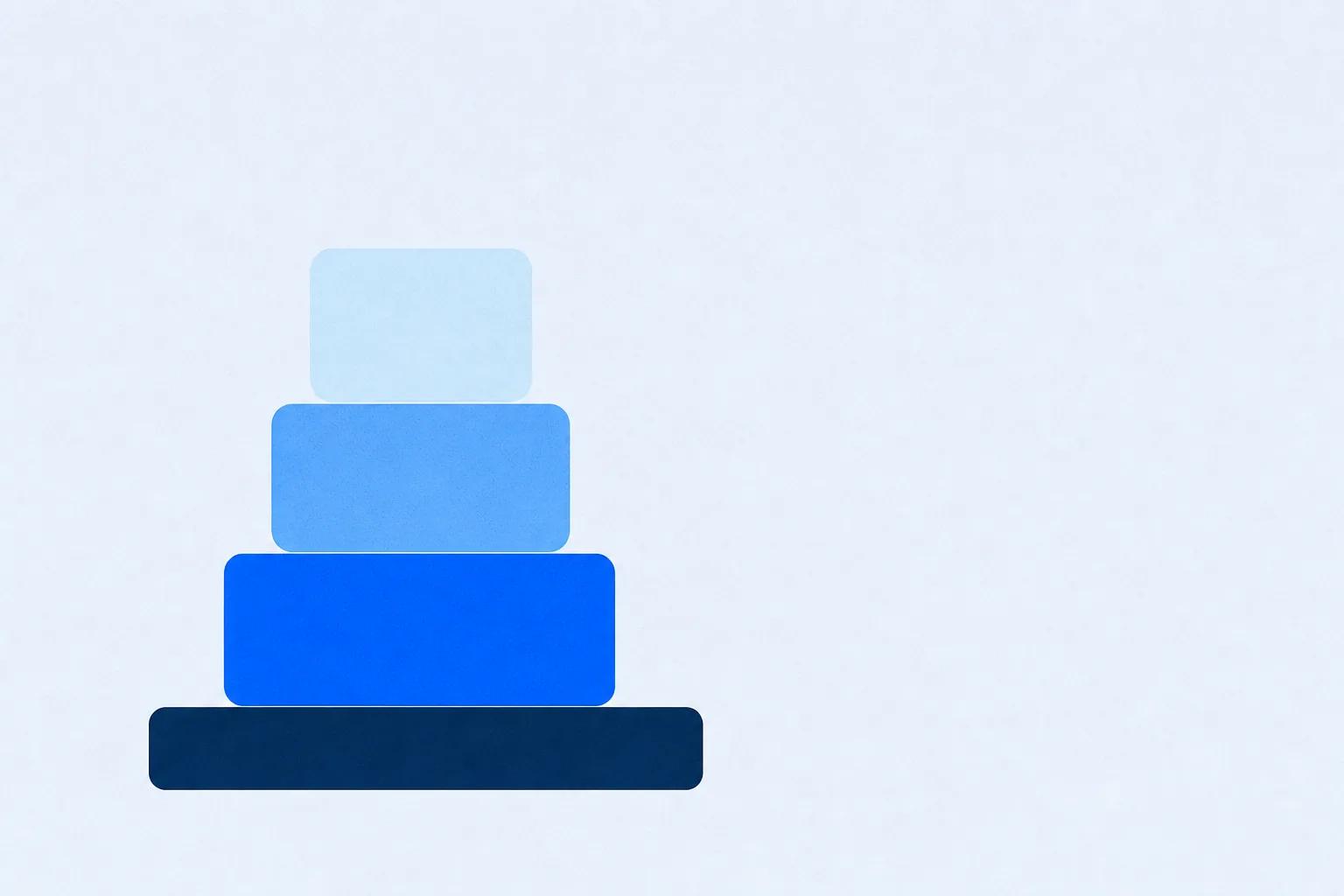 Three caps of decreasing size stacked on one tray, standing for the three separate limits stacked inside a Trainn plan