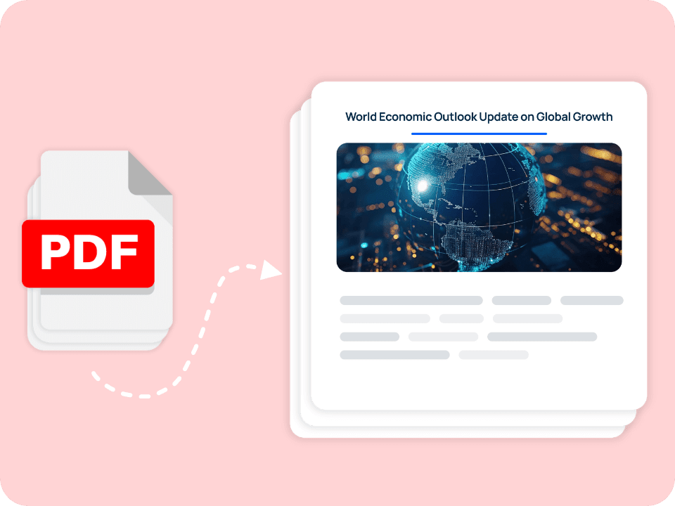Una ilustración que representa la transformación de un PDF en un curso online.