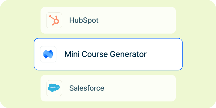 Búsqueda y selección de Mini Course Generator en el panel de Zapier o Make.