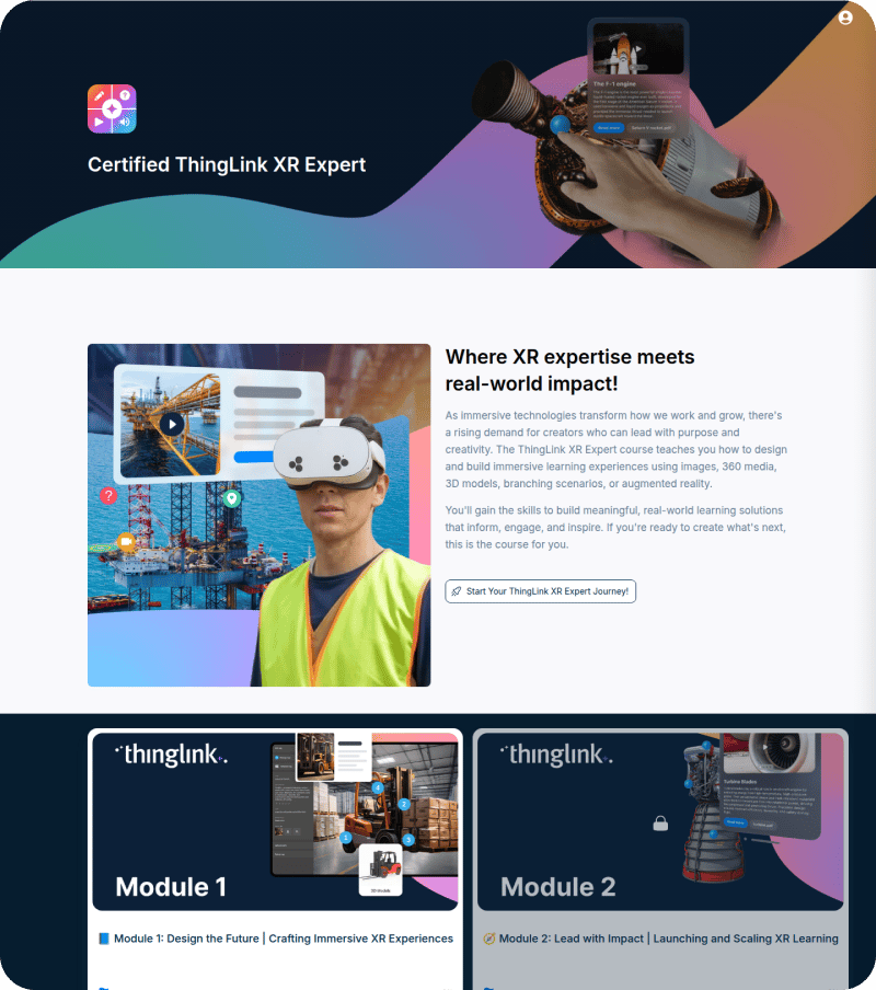 Ejemplo de página de aterrizaje del curso ThingLink XR