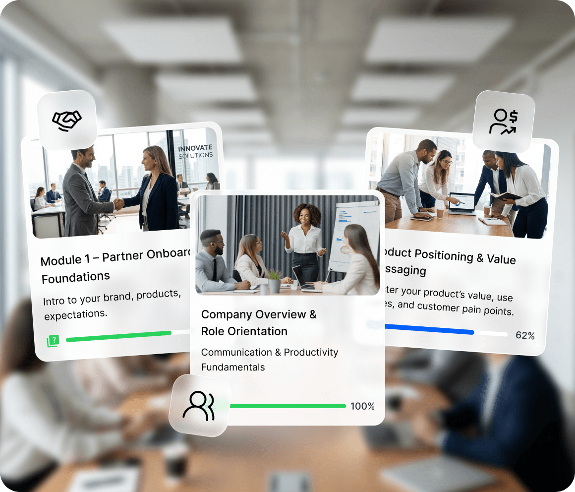 Una variedad de tipos de programas de eLearning creados con un mismo sistema de creación