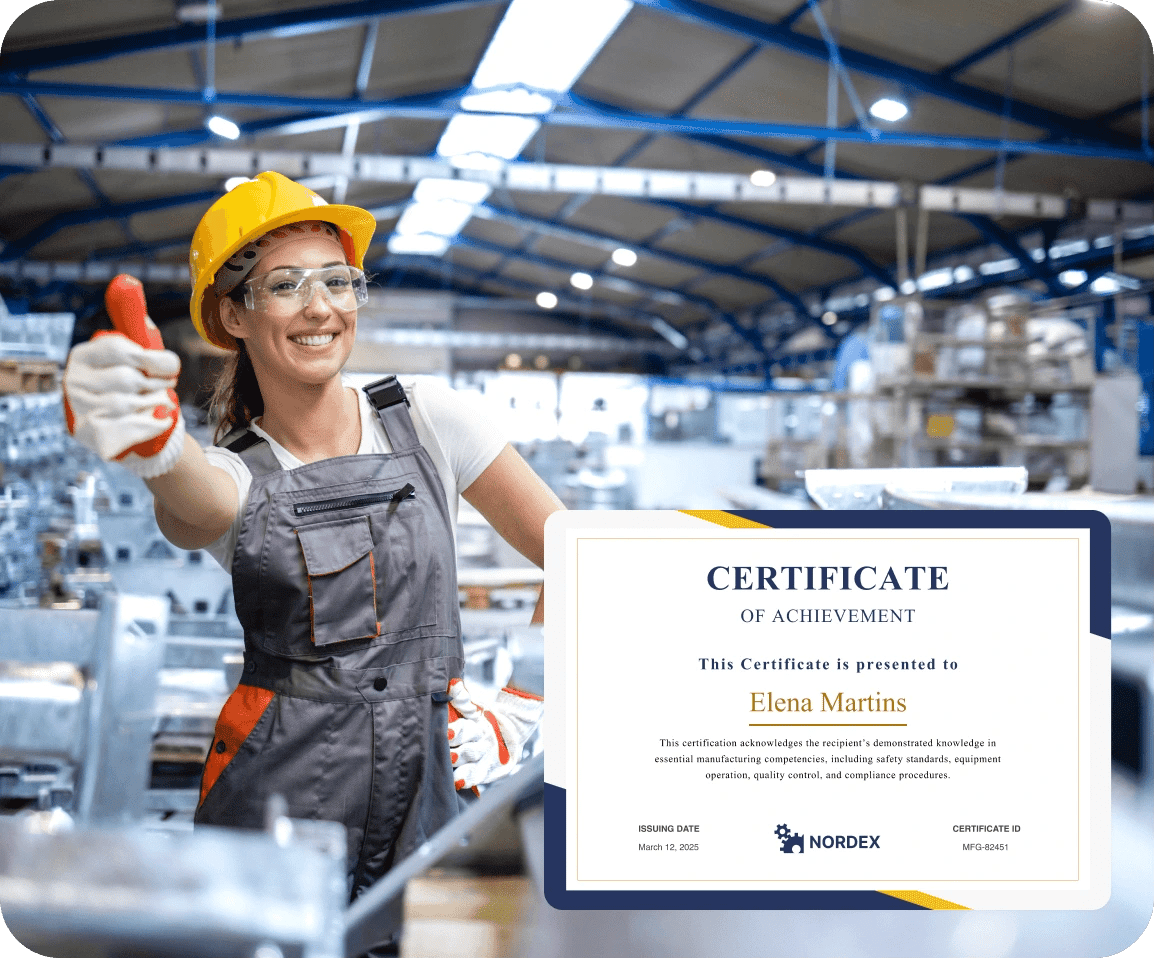 Equipos de fabricación formándose, mejorando competencias y certificándose en la planta de producción