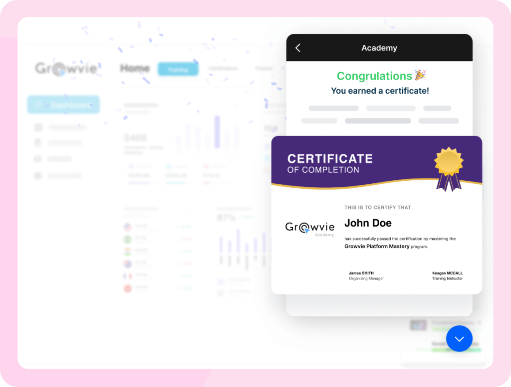 Certificaciones automatizadas, sincronización con CRM y analíticas de aprendizaje.