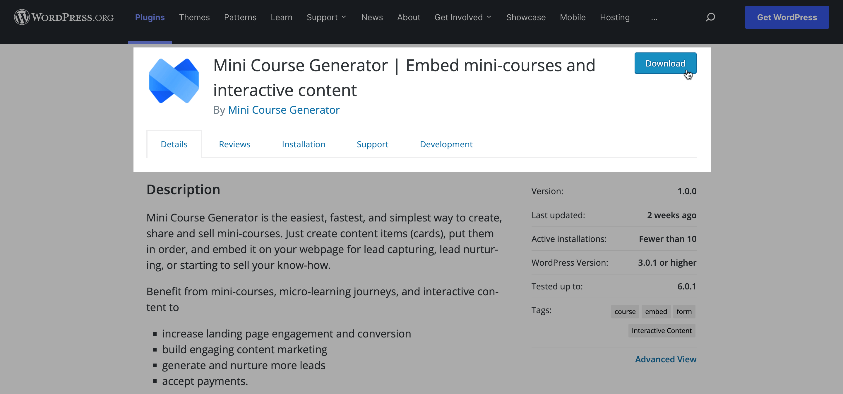 Mini Course Generator WordPress plug-in.
