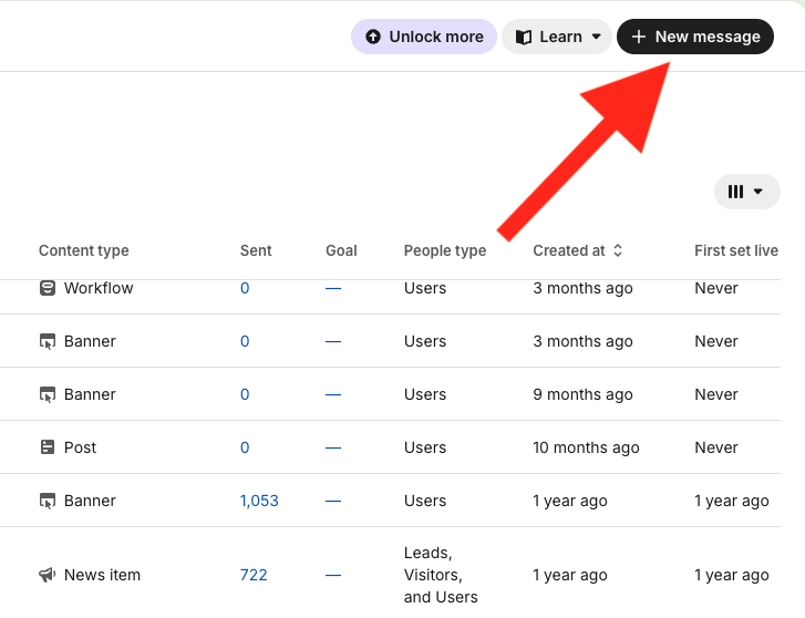Create a new message in Intercom to send workflows, banners, posts, or announcements to users.