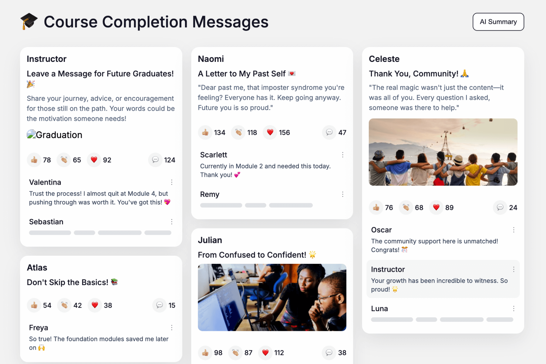 Course Completion Messages