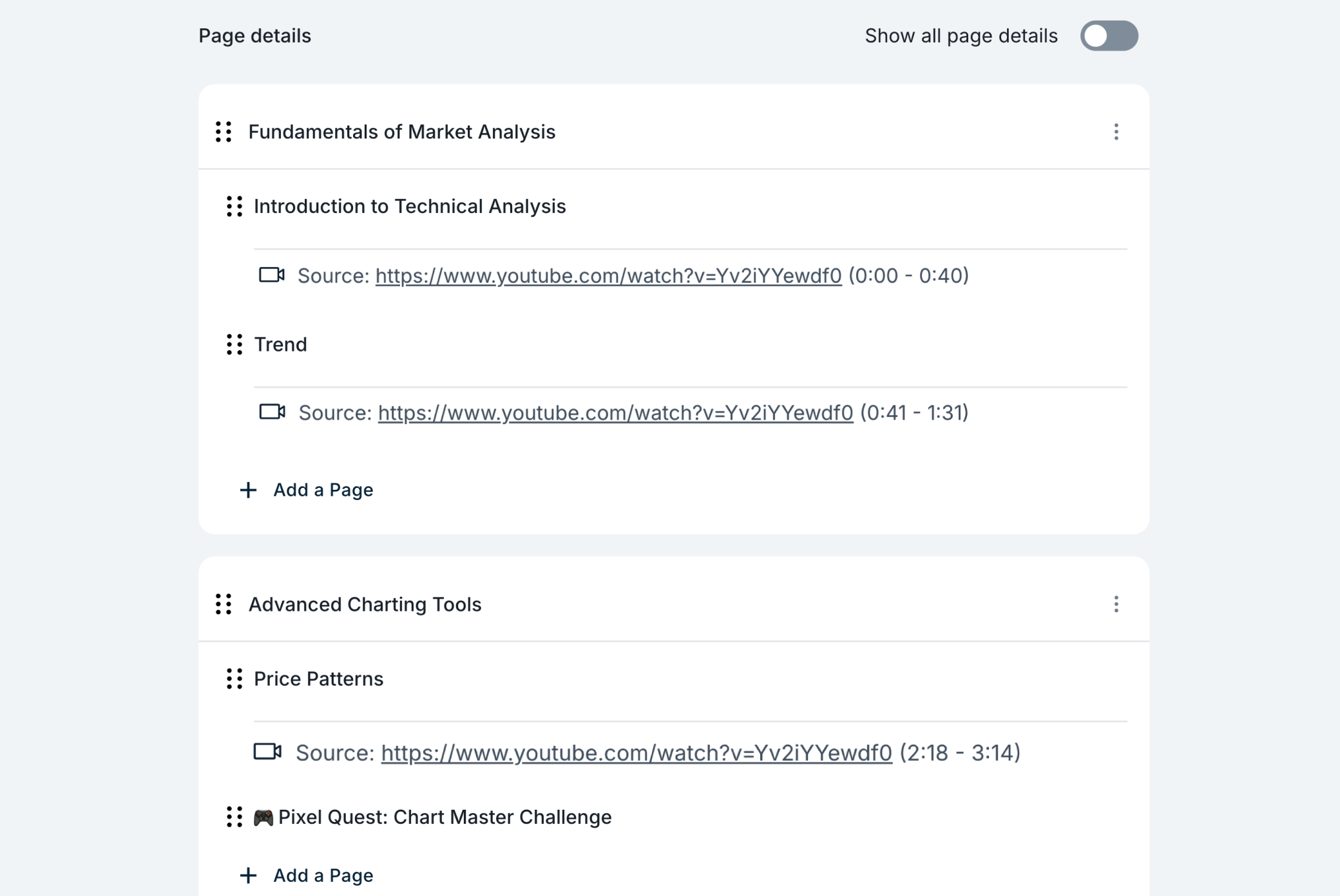 AI-generated course modules with quizzes and interactions